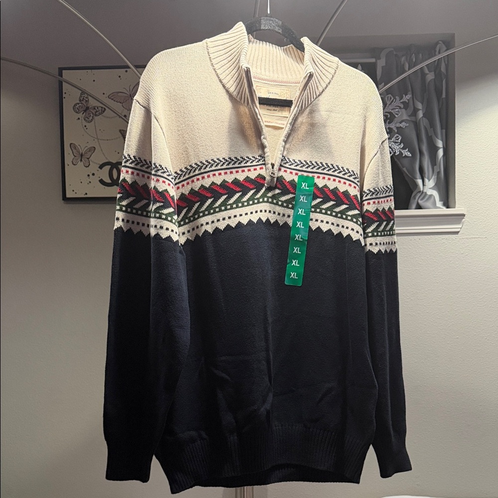 Weatherproof Men's Zip Up Sweater - Navy and Cream